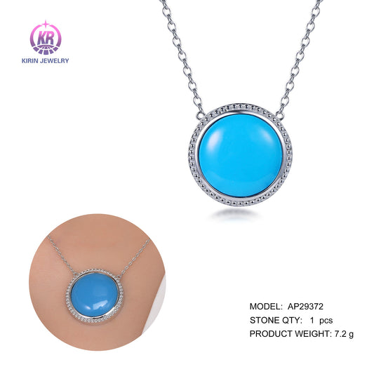 925 silver necklace with rhodium plating sky blue CZ 29372 Kirin Jewelry