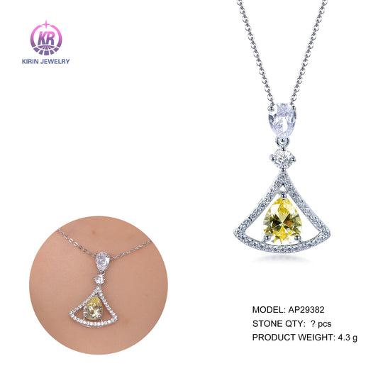 925 silver necklace with rhodium plating yellow CZ 29382 Kirin Jewelry