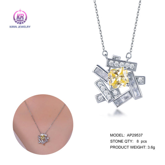 925 silver necklace with rhodium plating yellow CZ 29537 Kirin Jewelry