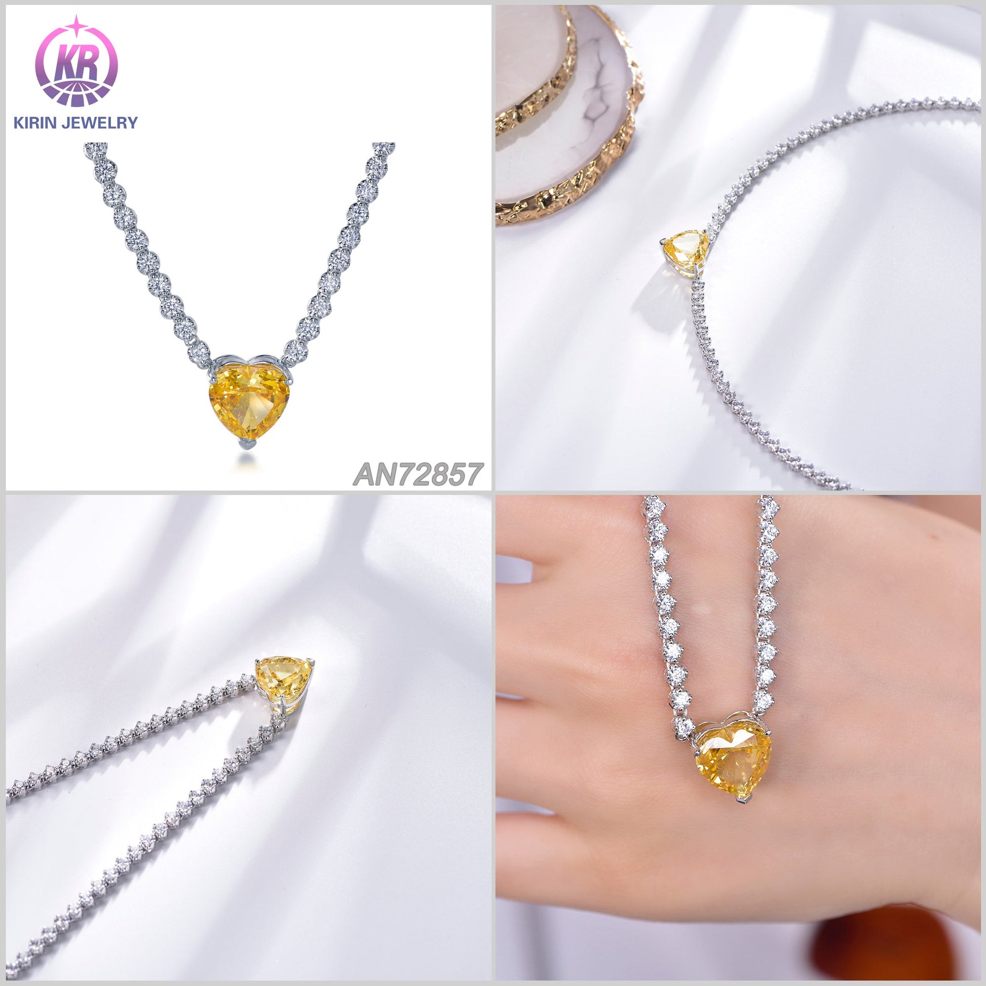 925 silver necklace with rhodium plating yellow CZ 72857 Kirin Jewelry
