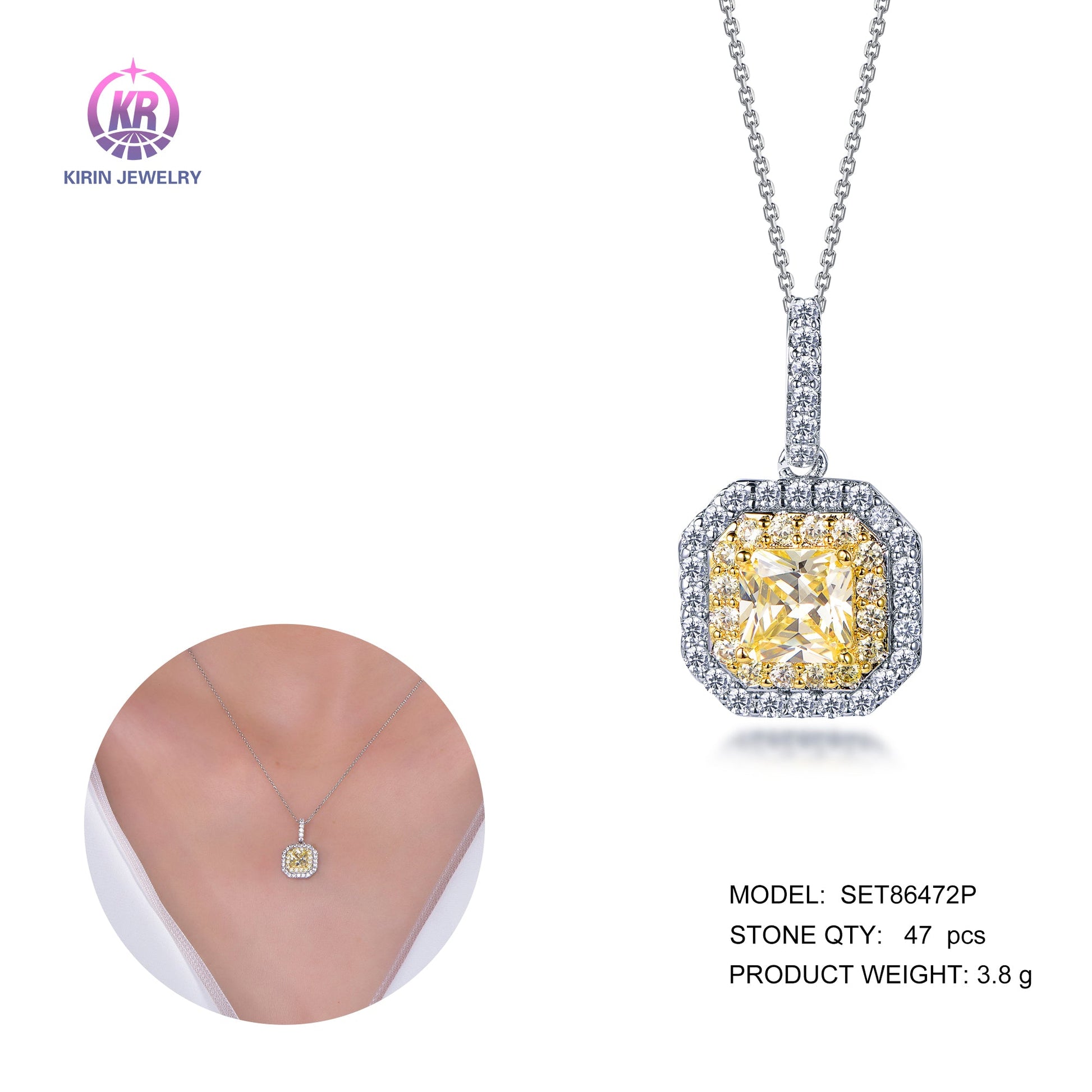 925 silver necklace with rhodium plating yellow CZ 86472 Kirin Jewelry