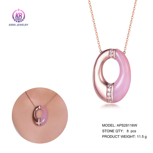 925 silver necklace with rose gold plating CZ 28116 Kirin Jewelry