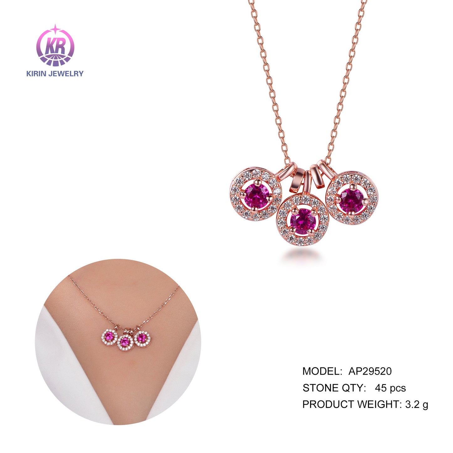 925 silver necklace with rose gold plating CZ 29520 Kirin Jewelry