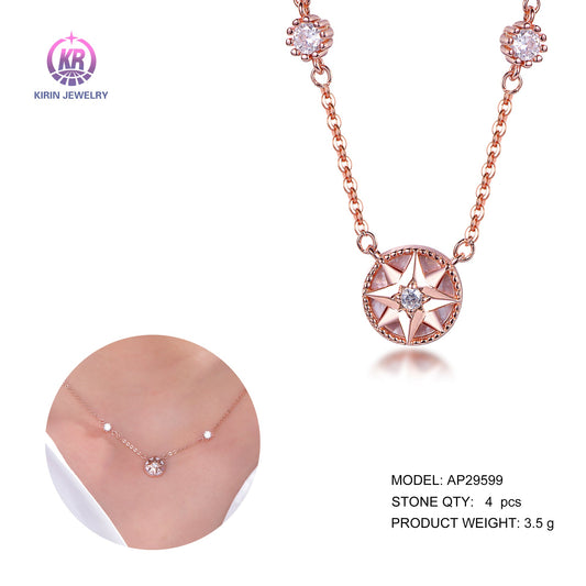 925 silver necklace with rose gold plating CZ 29599 Kirin Jewelry