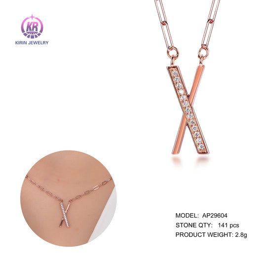 925 silver necklace with rose gold plating CZ 29604 Kirin Jewelry