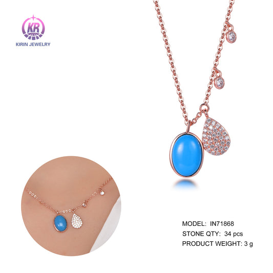 925 silver necklace with rose gold plating CZ 71868 Kirin Jewelry