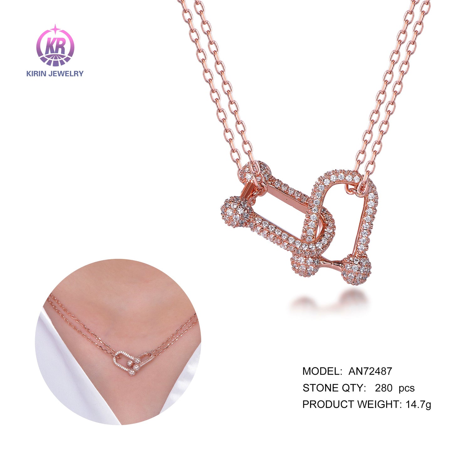 925 silver necklace with rose gold plating CZ 72487 Kirin Jewelry