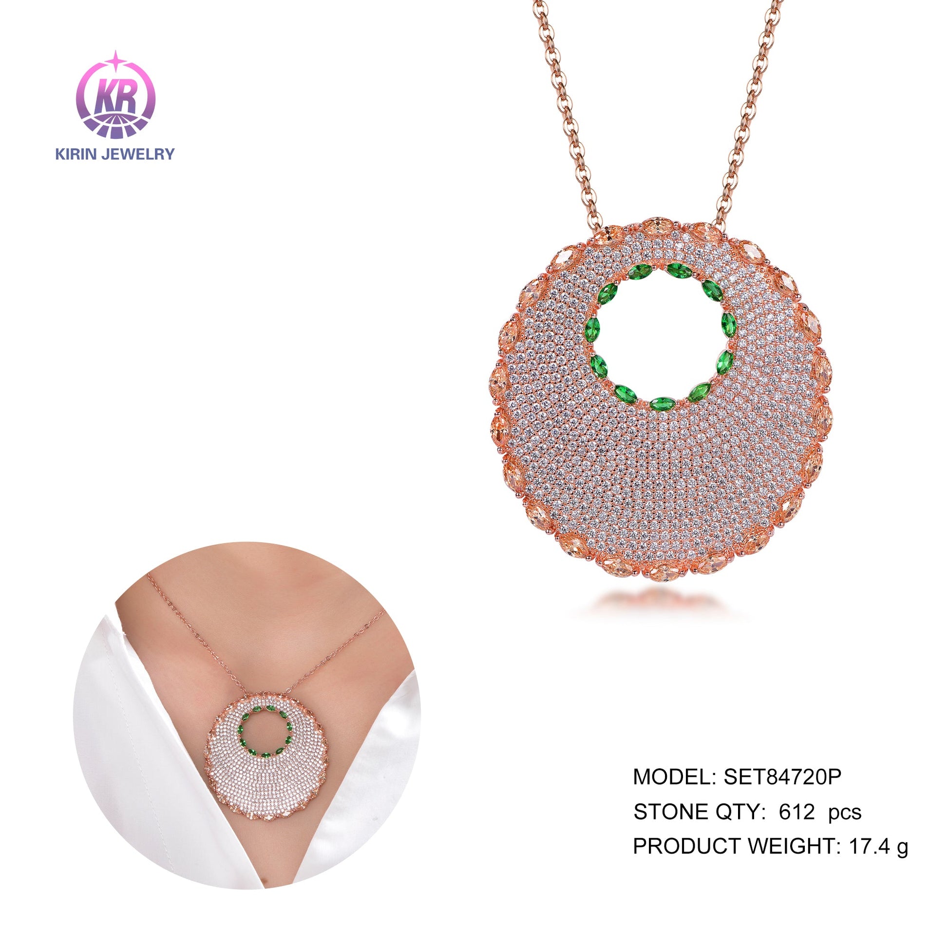 925 silver necklace with rose gold plating CZ 84720 Kirin Jewelry