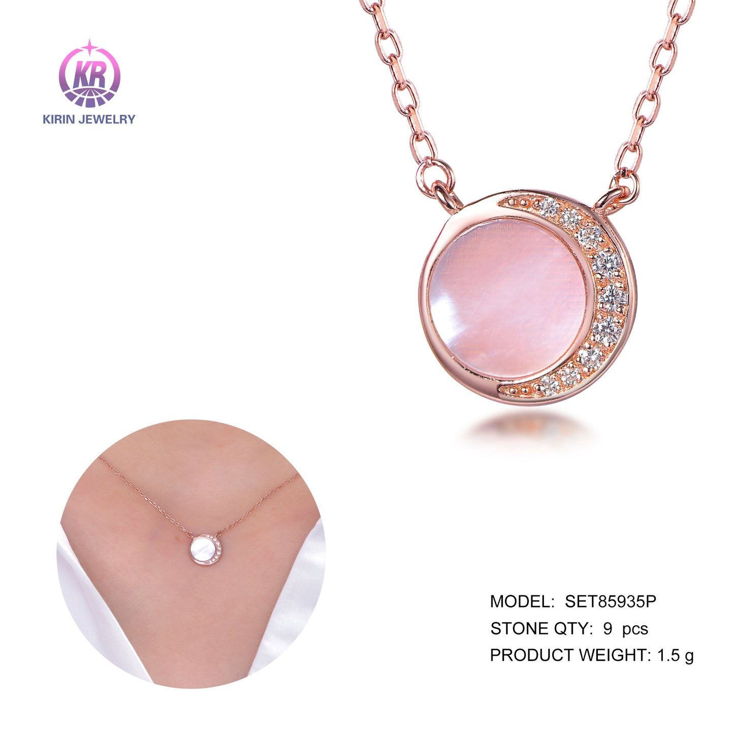925 silver necklace with rose gold plating CZ 85935 Kirin Jewelry