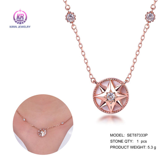 925 silver necklace with rose gold plating CZ 87333 Kirin Jewelry