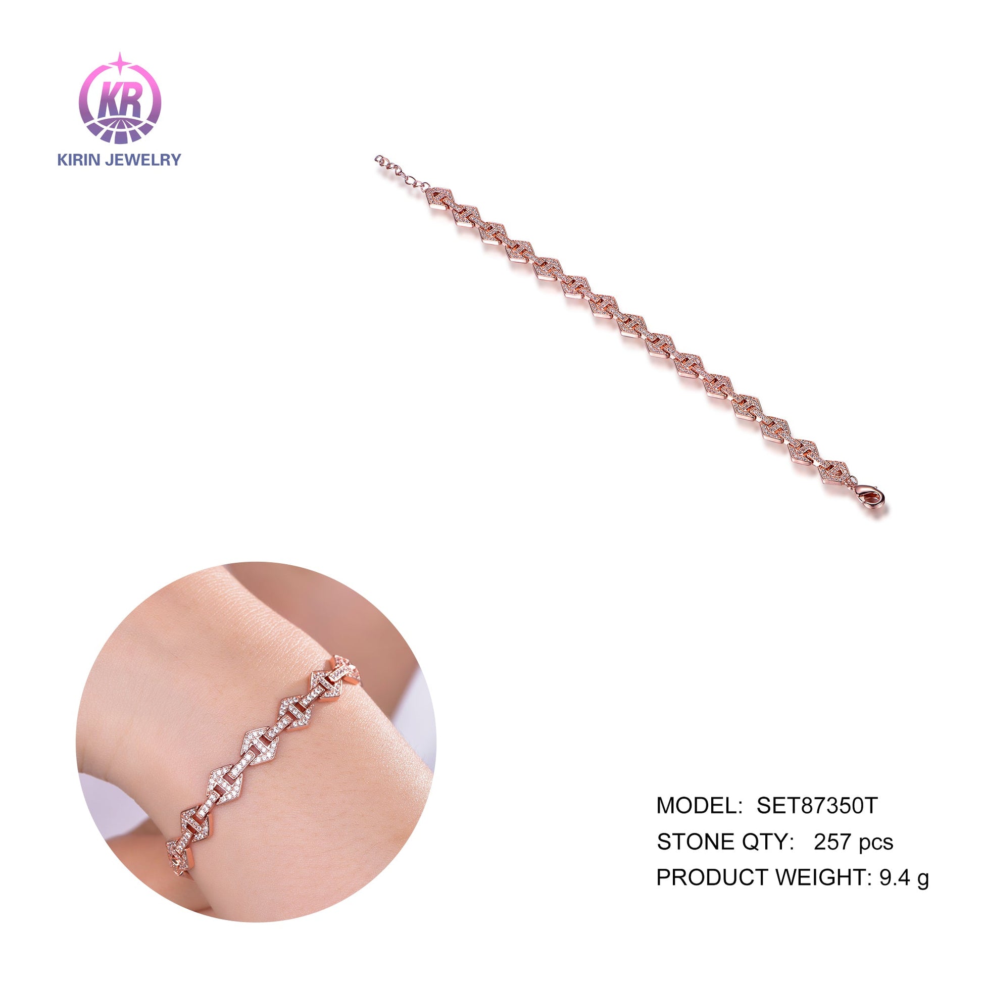 925 silver necklace with rose gold plating CZ 87350 Kirin Jewelry