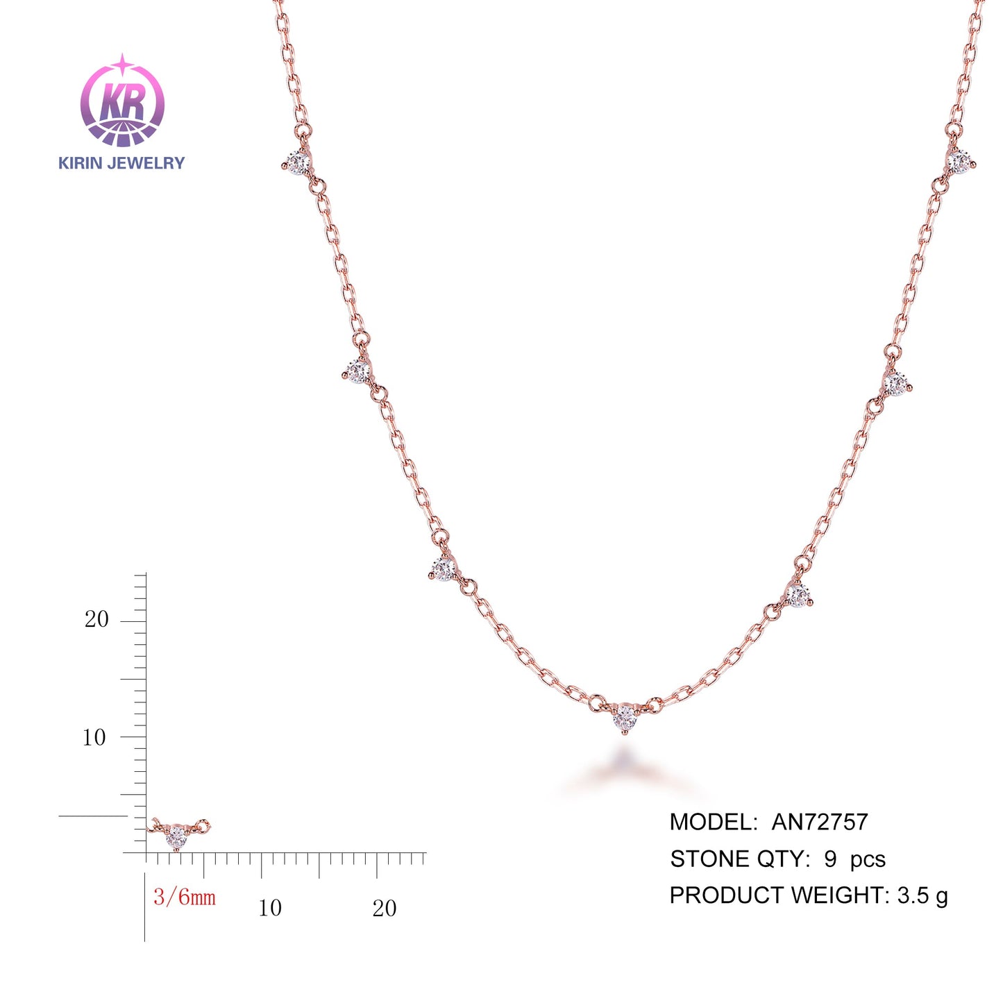 925 silver necklace with rose gold plating CZ AN72757 Kirin Jewelry