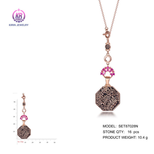 925 silver necklace with rose gold plating CZ SET87028N Kirin Jewelry