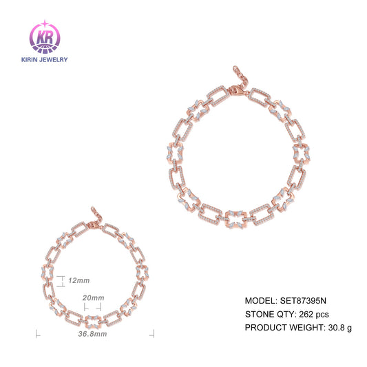 925 silver necklace with rose gold plating CZ SET87395N-2 Kirin Jewelry