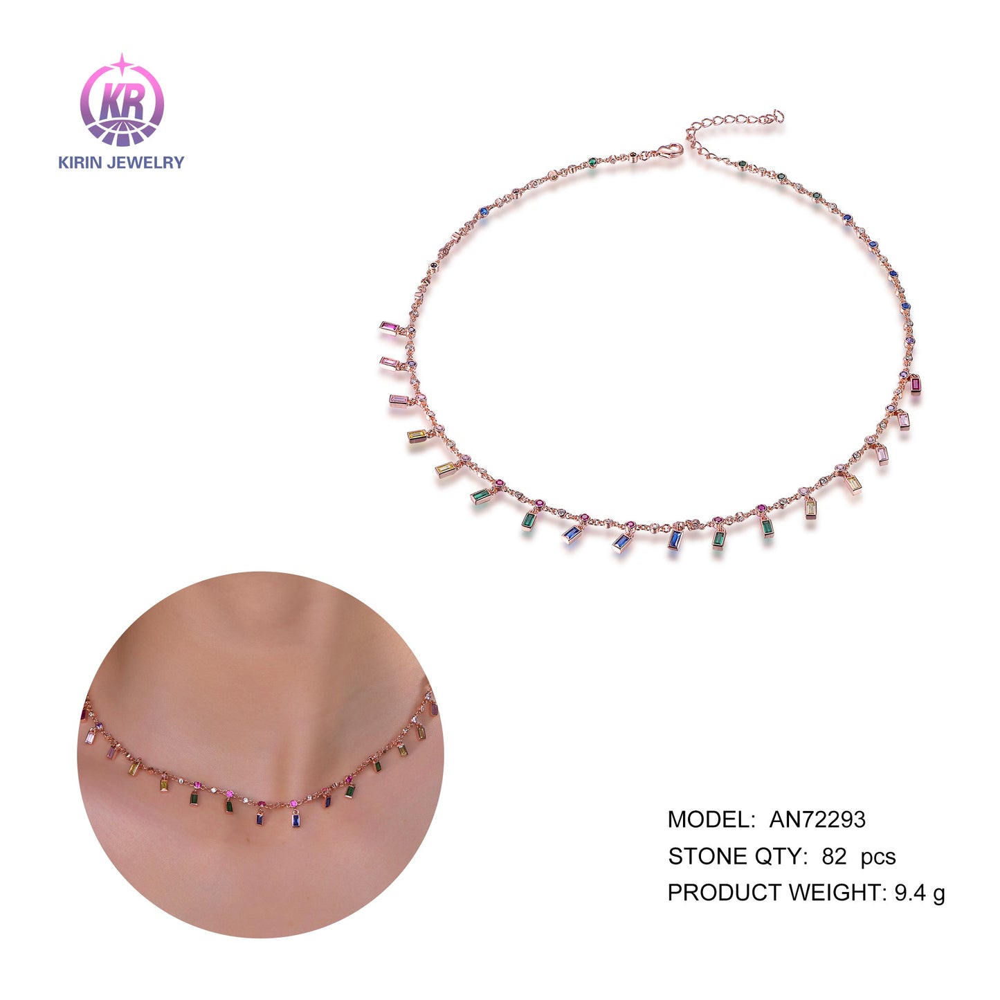 925 silver necklace with rose gold plating coler CZ 72293 Kirin Jewelry