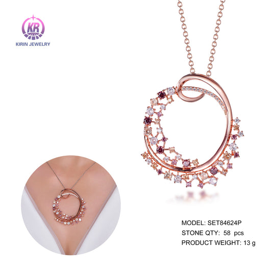 925 silver necklace with rose gold plating coler CZ 84624 Kirin Jewelry