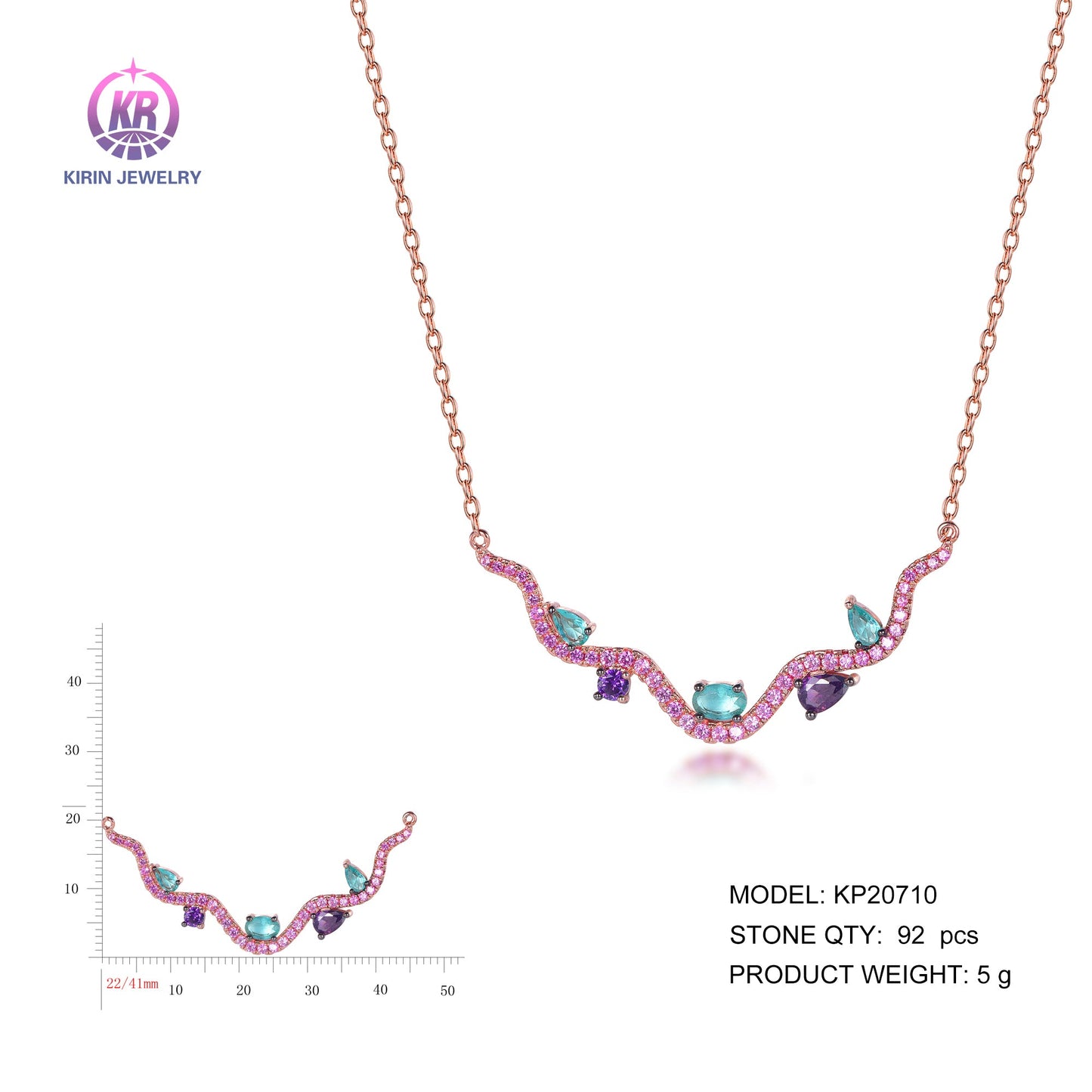 925 silver necklace with rose gold plating coler CZ KP20710 Kirin Jewelry