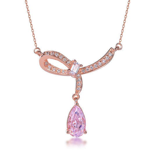 925 silver necklace with rose gold plating pink CZ 29976 Kirin Jewelry