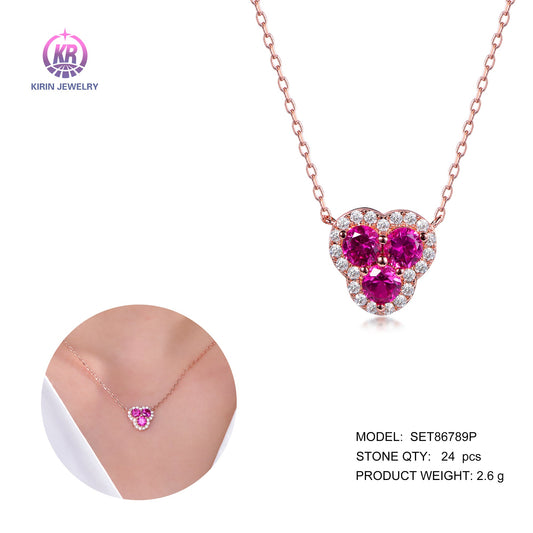 925 silver necklace with rose gold plating rose red Ruby CZ 86789 Kirin Jewelry