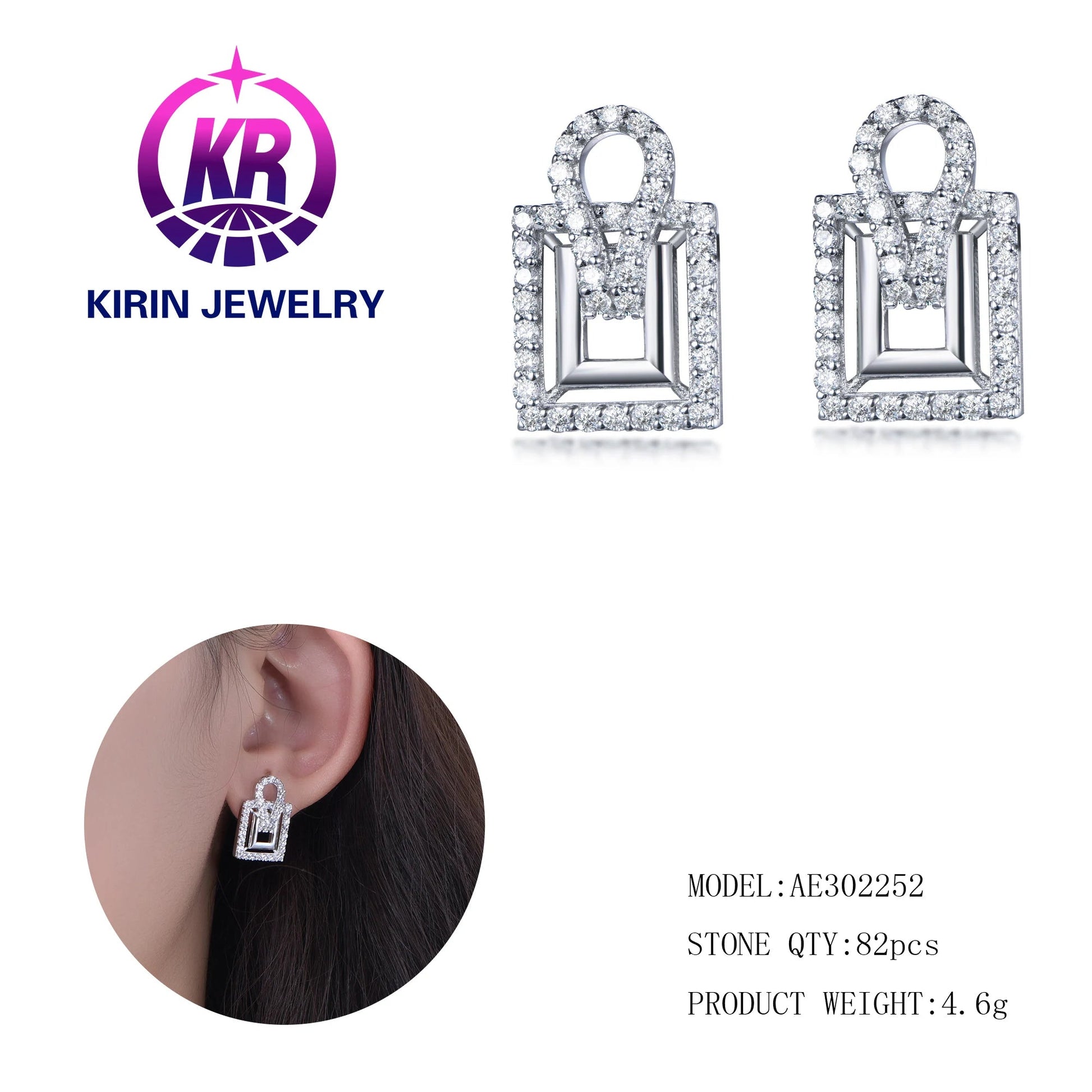 925 silver needle earrings women's Korean style geometric square heart diamond earrings ins simple earrings for women Kirin Jewelry