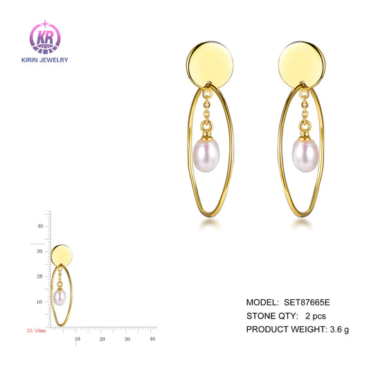 925 silver pearl earring with 14K gold plating 87665 Kirin Jewelry