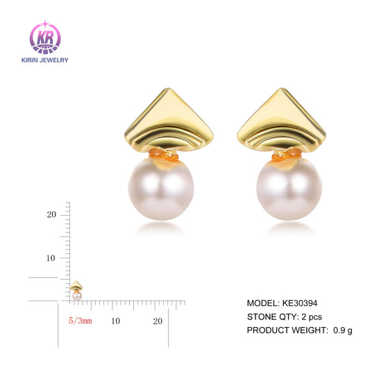 925 silver pearl earring with 14K gold plating KE30394 Kirin Jewelry