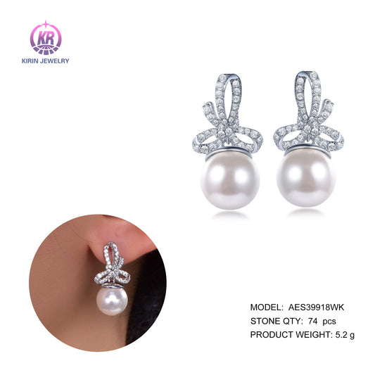 925 silver pearl earring with rhodium plating CZ 39918 Kirin Jewelry