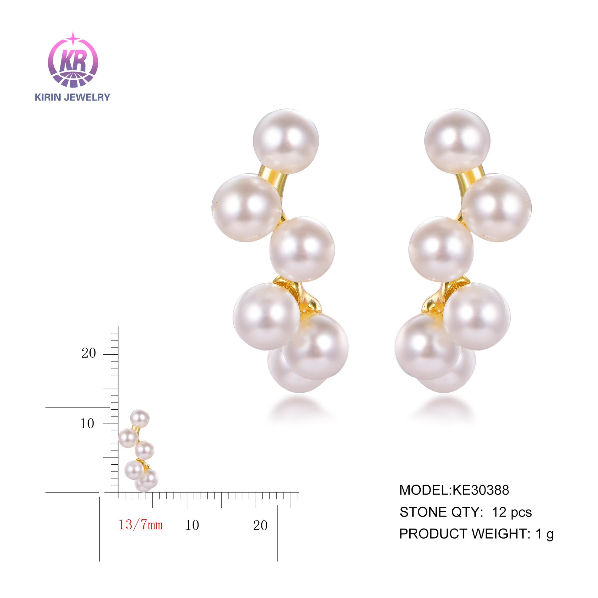 925 silver pearl earrings with 14K gold plating 30388 Kirin Jewelry
