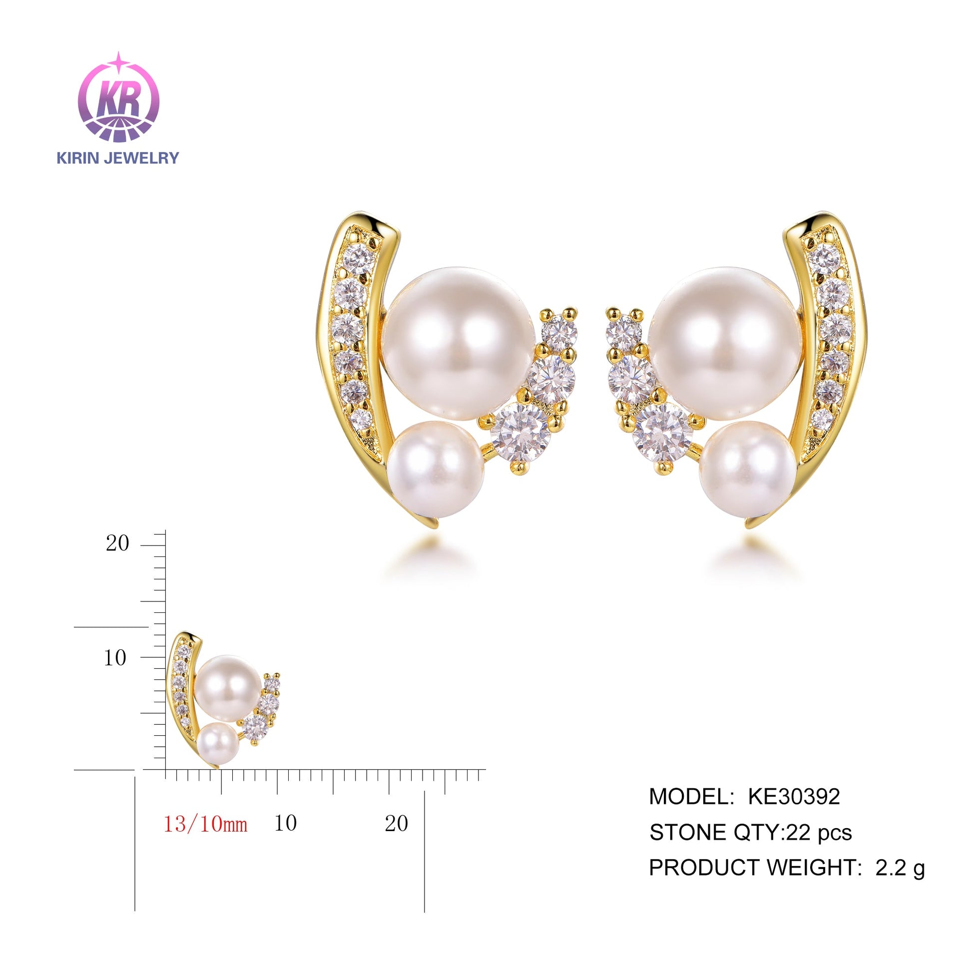 925 silver pearl earrings with 14K gold plating CZ 30392 Kirin Jewelry