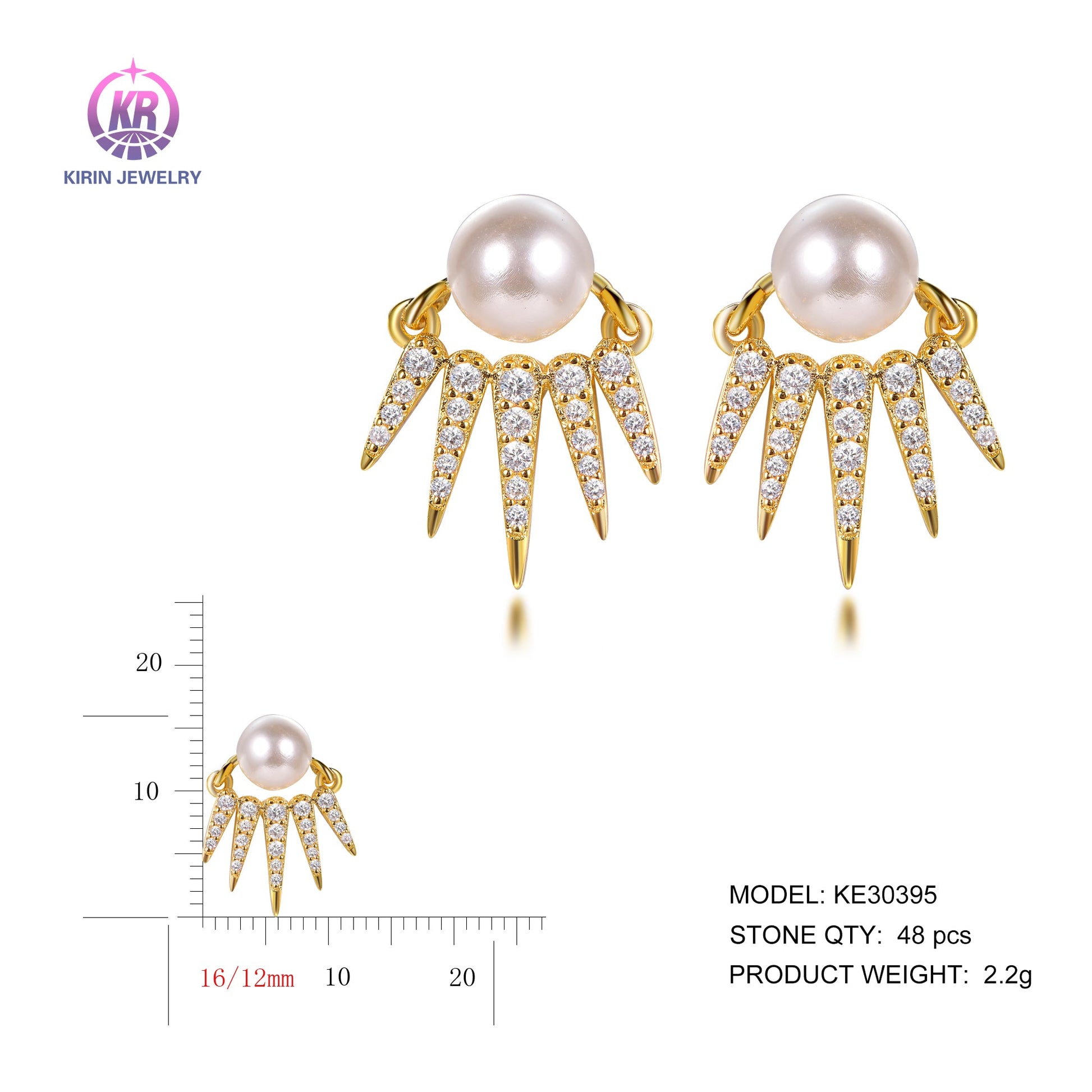 925 silver pearl earrings with 14K gold plating CZ KE30395 Kirin Jewelry