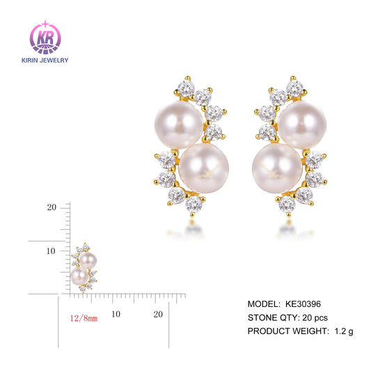 925 silver pearl earrings with 14K gold plating CZ KE30396 Kirin Jewelry