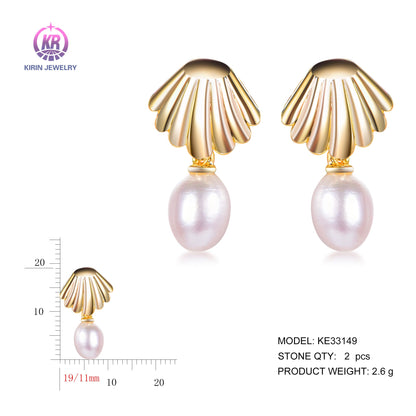 925 silver pearl earrings with 14K gold plating KE33149 Kirin Jewelry
