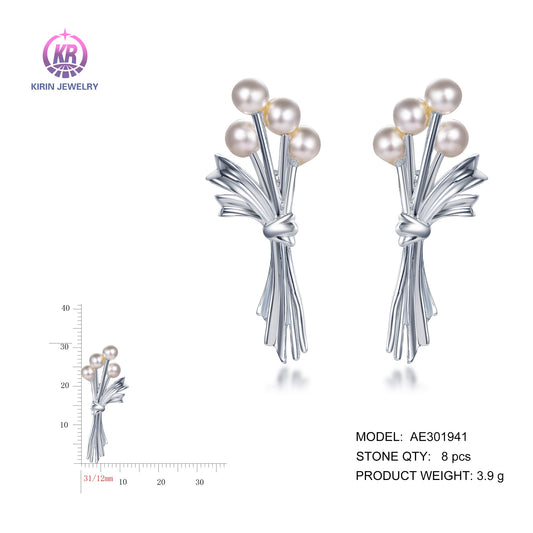 925 silver pearl earrings with rhodium plating AE301941 Kirin Jewelry