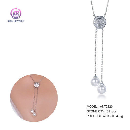 925 silver pearl necklace with rhodium plating CZ 72820 Kirin Jewelry