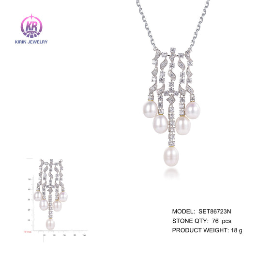 925 silver pearl necklace with rhodium plating CZ 86723 Kirin Jewelry