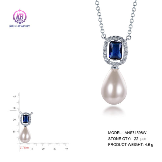 925 silver pearl necklace with rhodium plating sapphire CZ ANS71598W Kirin Jewelry