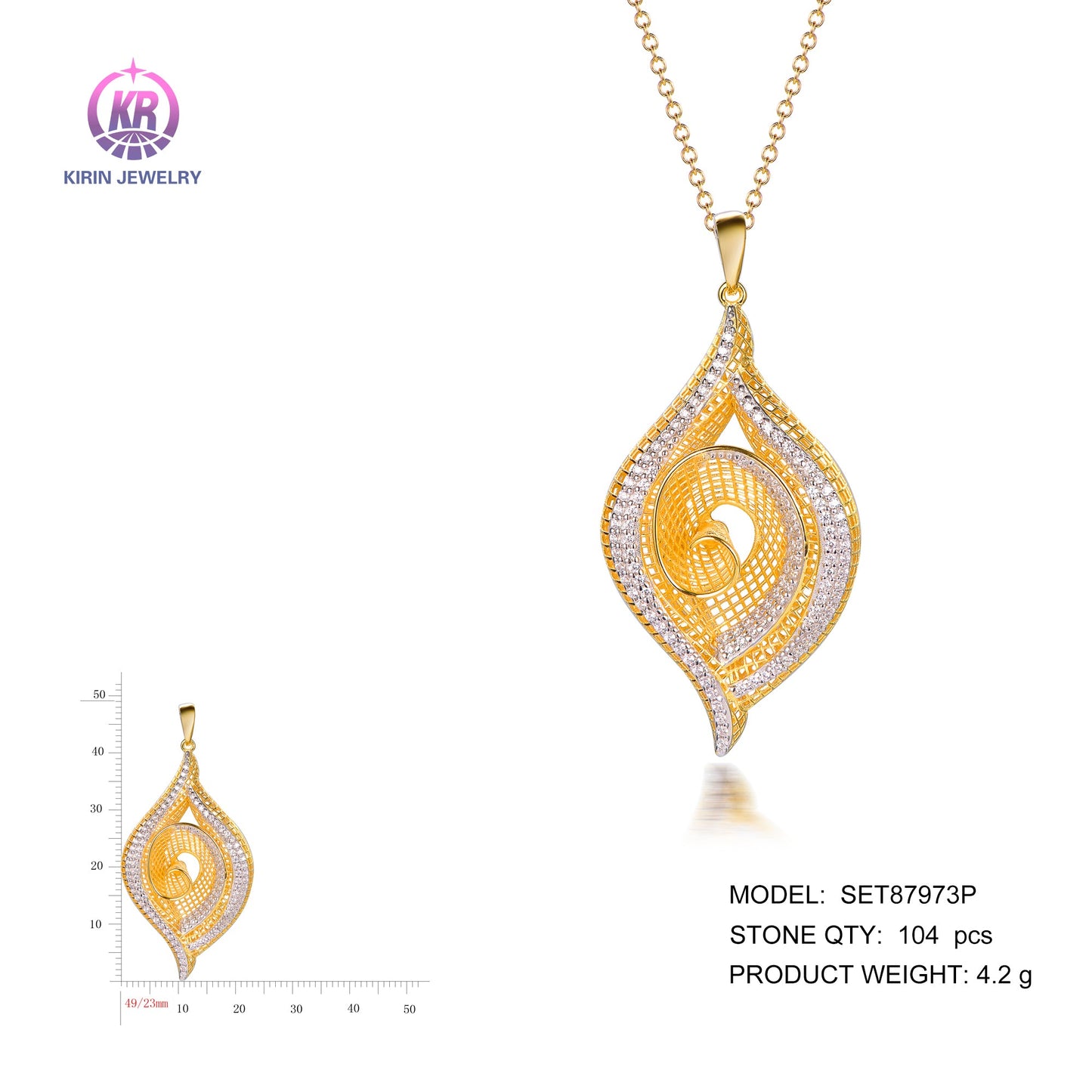 925 silver pendant with 2-tone plating rhodium and 14K gold CZ SET87973P Kirin Jewelry