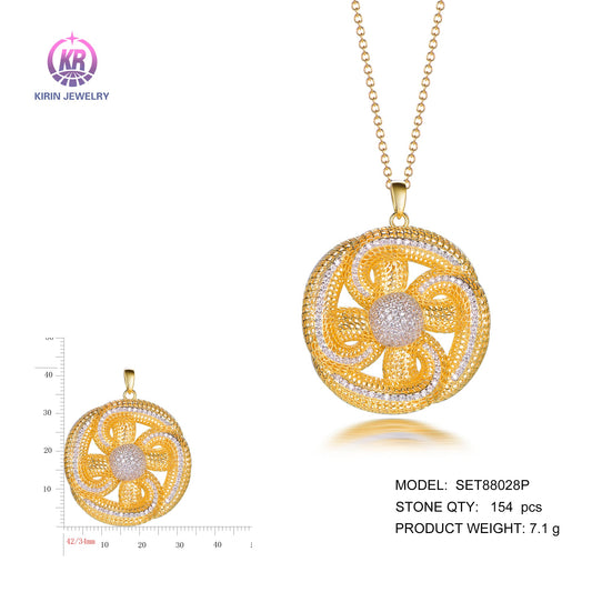 925 silver pendant with 2-tone plating rhodium and 14K gold CZ SET88028P Kirin Jewelry