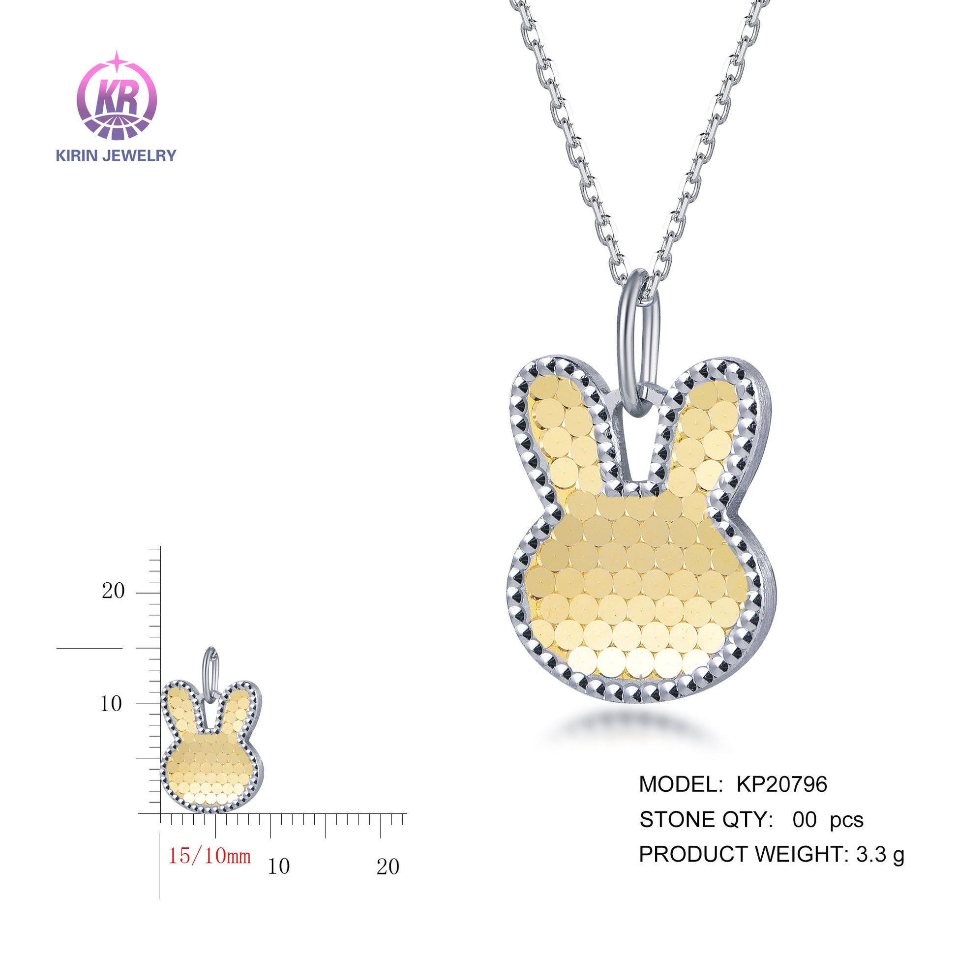 925 silver pendant with 2-tone plating rhodium and 14K gold KP20796 Kirin Jewelry