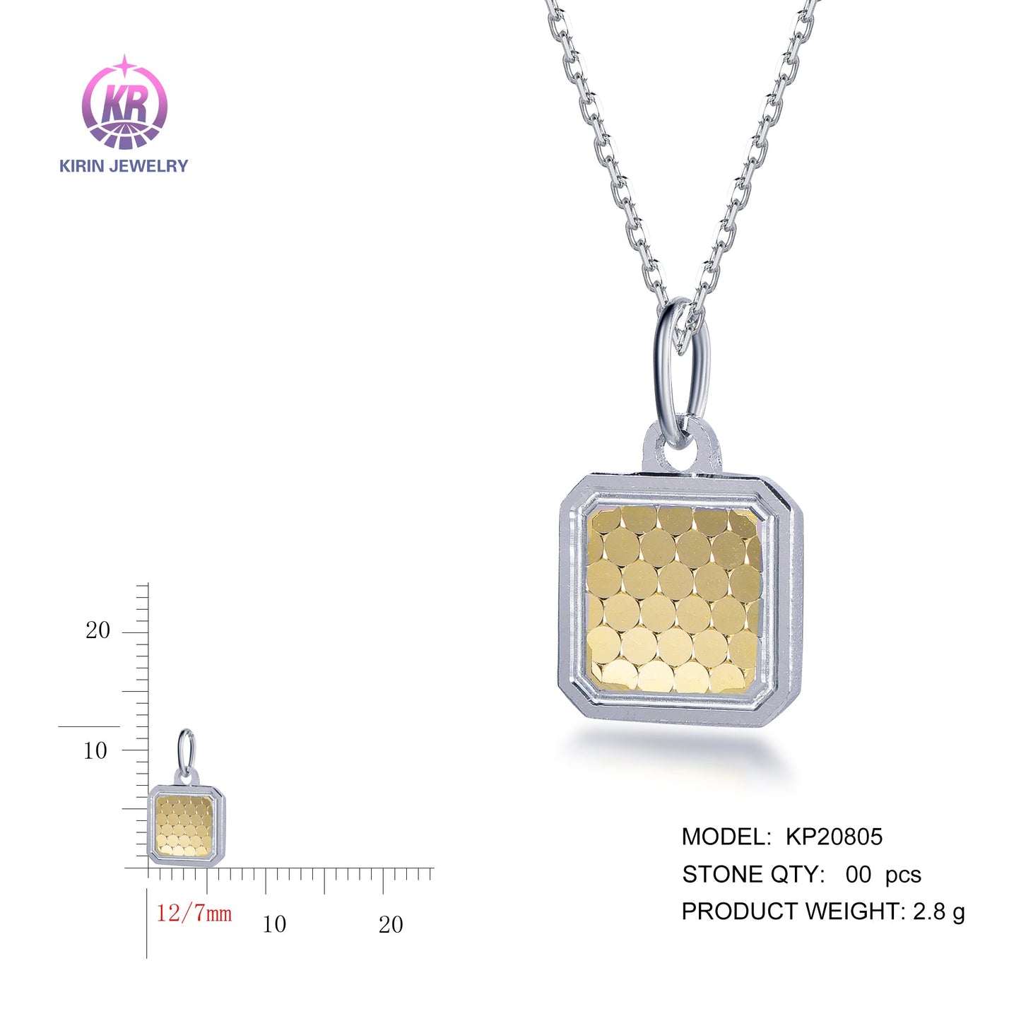 925 silver pendant with 2-tone plating rhodium and 14K gold KP20805 Kirin Jewelry