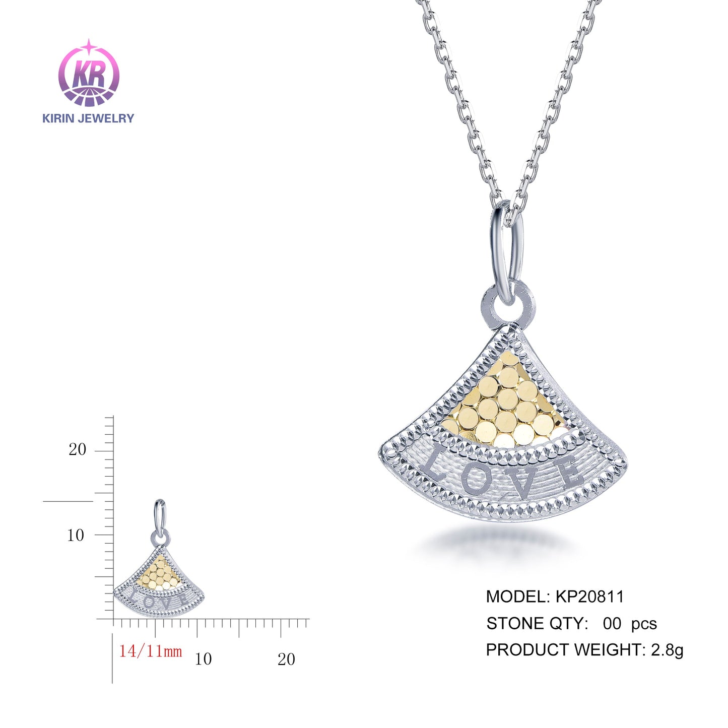 925 silver pendant with 2-tone plating rhodium and 14K gold KP20811 Kirin Jewelry