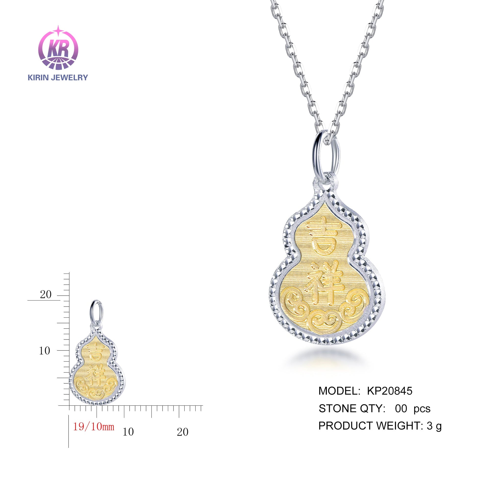 925 silver pendant with 2-tone plating rhodium and 14K gold KP20845 Kirin Jewelry