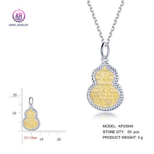 925 silver pendant with 2-tone plating rhodium and 14K gold KP20845 Kirin Jewelry