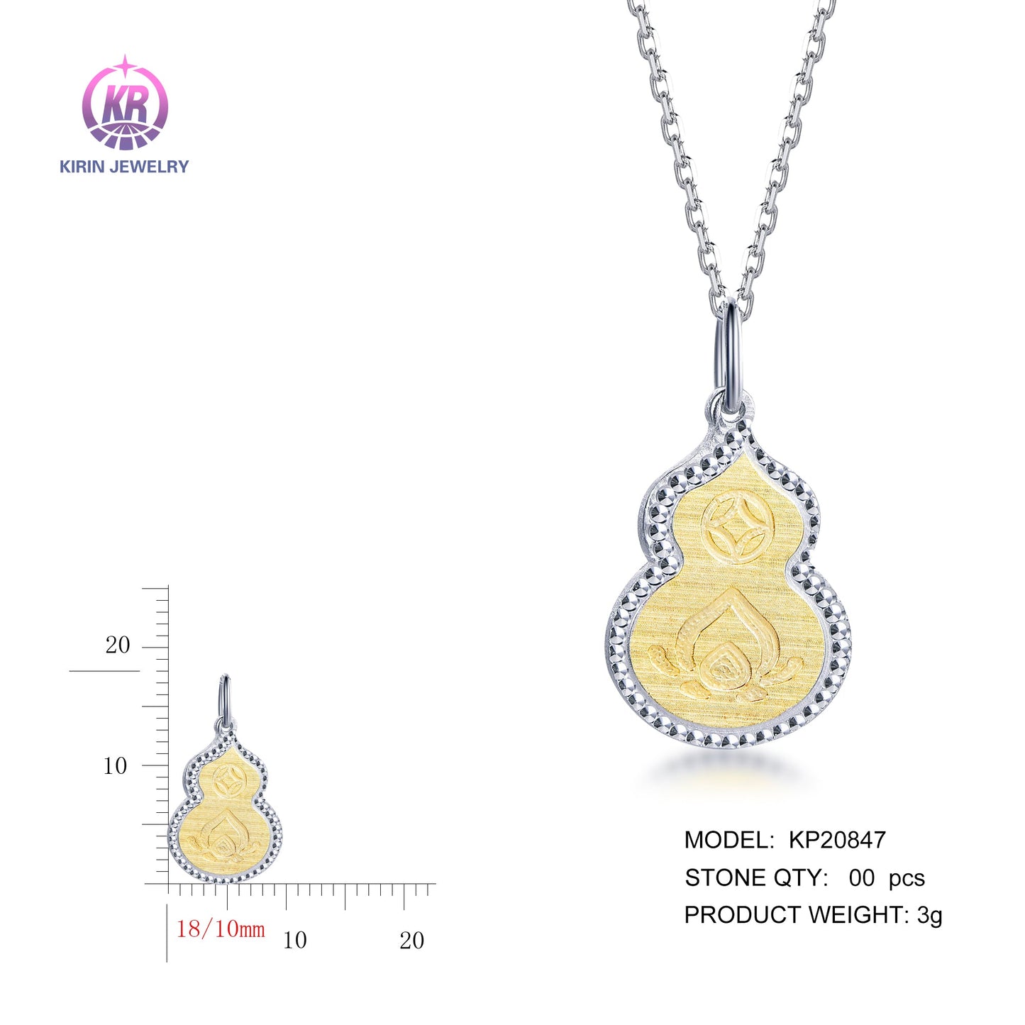 925 silver pendant with 2-tone plating rhodium and 14K gold KP20847 Kirin Jewelry