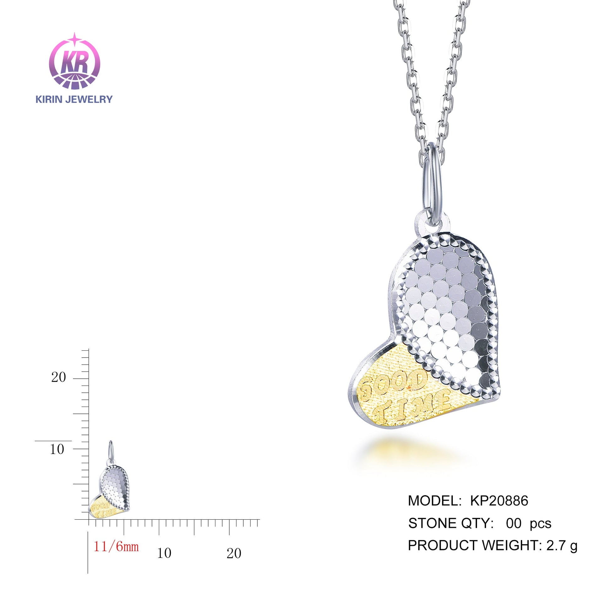 925 silver pendant with 2-tone plating rhodium and 14K gold KP20886 Kirin Jewelry