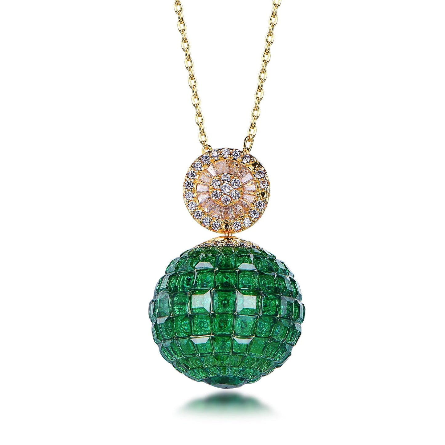 wholesale 925 silver roller ball custom  diamond emerald pendant necklace for women