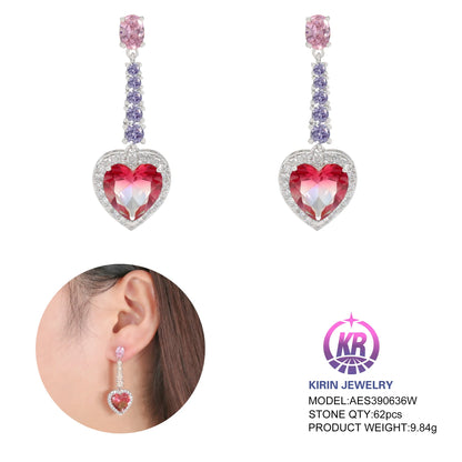 925 silver trendy women jewelry heart shaped cubic zircon earrings Drop earrings for lady dangle earrings Kirin Jewelry