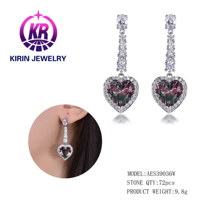 925 silver trendy women jewelry heart shaped cubic zircon earrings Drop earrings for lady dangle earrings Kirin Jewelry