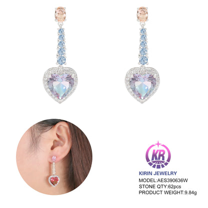 925 silver trendy women jewelry heart shaped cubic zircon earrings Drop earrings for lady dangle earrings Kirin Jewelry