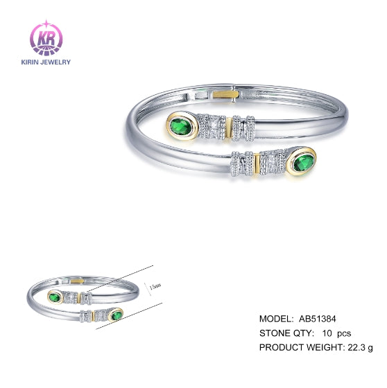 925 sterling silver bangles with rhodium plating emerald CZ 51384 Kirin Jewelry